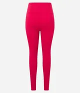Calza deportiva roja de microfibra con cintura alta y bolsillo trasero.