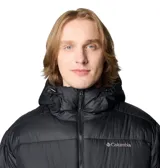Campera puffer negra de Columbia, modelo Pike Lake, para hombre. Cuenta con capucha ajustable, cierre frontal completo, bolsillos laterales con cierre y tecnología termorreflectante Omni-Heat.