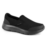 Champion deportivo Skechers GO WALK FLEX Request, color negro, sin cordones, con capellada de malla y detalles en cuero sintético. Cuenta con plantilla Air-Cooled Goga Mat y amortiguación Ultra Go.
