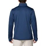 Campera polar Columbia Park View Fleece, color azul jaspeado, con cierre frontal completo, cuello alto, bolsillos laterales con cierre y bolsillo en el pecho con cierre vertical en color verde lima. Cuenta con tecnología Omni-Wick, puños elásticos con orificios para pulgares y protector de barbilla.
