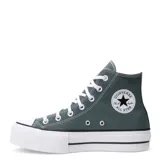 Championes Converse Chuck Taylor All Star Lift de caña alta, color gris azulado, con plataforma blanca y cordones blancos.