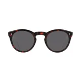 Lentes de sol con montura redonda color carey y lentes grises.