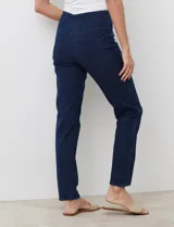 Jegging de algodón elastizado azul, marca Ruby Rd. Pretina ancha elastizada. Delantera con bolsillos simulados. Trasera con bolsillos aplicados.