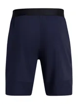 Short deportivo Under Armour Woven 8in, color azul con logo en la pierna izquierda y cintura elástica con cordón ajustable. Confeccionado con tejido ligero y transpirable de secado rápido.