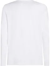 Remera blanca de manga larga con cuello redondo y logo de Tommy Hilfiger estampado en el pecho.