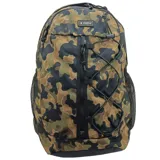 Mochila Converse All Star Transition con estampado de camuflaje en tonos verde, marrón y negro. Cuenta con múltiples bolsillos con cierre, correas ajustables y logo de la marca en el frente.