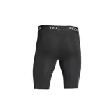 Calza corta de compresión Adidas Techfit negra con logo blanco en la pierna izquierda y cintura elástica con la inscripción Techfit en gris.