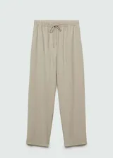 Pantalón fluido color verde militar, de corte recto, con cintura elástica ajustable con cordón y bolsillos laterales.
