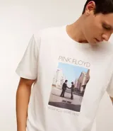 Remera blanca de algodón con estampa del álbum Wish You Were Here de Pink Floyd.