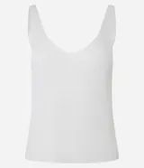 Blusa blanca sin mangas de punto acanalado con escote en V y espalda descubierta.