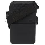 Bolso bandolera negro con textura de sandalia Havaianas y correa de tela con el logo de la marca.