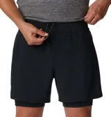 Shorts deportivos Columbia Endless Trail 2-in-1 para hombre, color negro. Cuentan con calza interior de compresión y múltiples bolsillos.