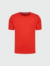 Camiseta color tostado de corte clásico con cuello redondo y logo bordado en el pecho.