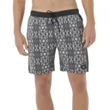 Short de baño Rip Curl Sideways negro con estampado geométrico en blanco y gris.
