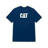 Remera azul marino de manga corta con logo de CAT impreso en el pecho.