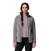 Polar Columbia Basin Trail III Full Zip para mujer, color gris, confeccionado en tejido de poliéster. Presenta cierre frontal completo, cuello alto y bolsillos laterales con cierre.