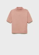 Jersey de punto color rosa, de manga corta y cuello alto.