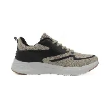 Zapatillas deportivas acordonadas color beige con detalles en negro y suela blanca.