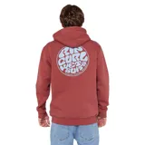 Canguro rojo con capucha y bolsillo tipo canguro. Estampado circular con el logo de Rip Curl en el pecho.