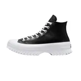 Championes Converse Chuck Taylor All Star Lugged Leather 2.0 Hi, color negro con detalles en blanco. Zapatillas de caña alta con suela track y capellada de cuero.