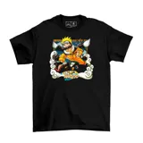 Remera negra de manga corta con estampado de Naruto en el frente.