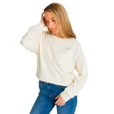 Buzo color crema de corte holgado, con cuello redondo y logo de la marca bordado en el pecho.