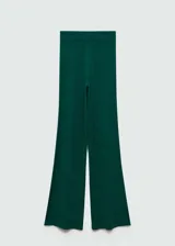 Pantalón largo de punto fino color verde oscuro, con diseño wideleg y cintura elástica.