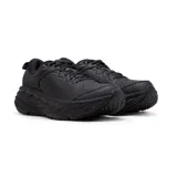 Championes Hoka Bondi SR de cuero negro, con suela gruesa y resistente al agua. Diseñados para el uso diario y actividades laborales.