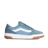Zapatillas Vans Hylane celestes con detalles en gris, blanco y suela color caramelo.