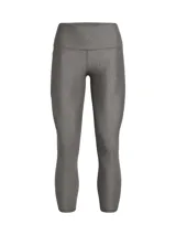 Calza de mujer Under Armour HeatGear® de tiro alto hasta el tobillo, color gris azulado, con cintura antideslizante y logo en la pierna.