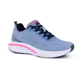 Championes deportivos Hi-Tec Skye, color celeste con detalles en rosa y negro, confeccionados en malla transpirable con suela de goma.