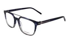 Armazones de gafas con diseño grande, en colores degradados azul y transparente.