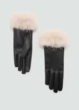 Guantes negros de poliuretano con puños de piel sintética color crema.