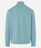 Buzo deportivo verde agua para hombre, confeccionado en algodón y poliéster. Cuenta con cuello alto con cremallera, manga larga con ajustes, bolsillo canguro y doble tejido interno.