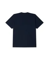 Remera verde militar de manga corta con cuello redondo y logo 'obey' bordado en blanco en el pecho.