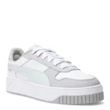 Championes Puma Carina Street de mujer, color blanco con detalles en gris y verde agua.