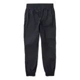 Pantalón jogger verde militar para mujer, confeccionado en 95% nylon reciclado y 5% spandex. Cuenta con cintura y puños elásticos, dos bolsillos laterales abiertos y acabado repelente al agua (DWR) libre de PFC.