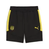Shorts deportivos negros con detalles en amarillo y escudo del Club Atlético Peñarol bordado en la pierna izquierda.