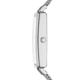 Reloj Skagen Hagen Lille con caja rectangular de acero inoxidable plateado de 22mm y malla metálica tipo mesh de 14mm. Esfera blanca con acabado sandblast y cristal mineral. Resistente al agua 3 ATM.