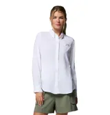 Camisa blanca de manga larga con protección solar UPF 40 y tecnología Omni-Wick. Cuenta con aberturas de ventilación y tratamiento antimicrobiano.