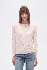 Sweater de manga larga con cuello redondo y estampado animal print abstracto en tonos blanco y marrón/malva.