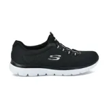 Championes Skechers Summits negros con suela blanca. Capellada de malla knit, cordones elásticos y plantilla Memory Foam.