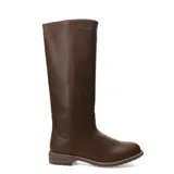 Bota de caña alta color negro, con punta redondeada y taco bajo. Presenta un diseño minimalista y liso.