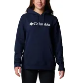 Buzo Columbia azul marino con capucha ajustable con cordón, bolsillo tipo canguro y logo de la marca estampado en blanco.