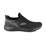 Championes Skechers Summits Daily Flourish color negro, estilo slip-on, capellada de tejido de punto suave, plantilla Air Cooled Memory Foam y suela flexible.