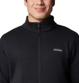 Campera polar Columbia azul jaspeado con cierre frontal completo, cuello alto y logo bordado en el pecho.