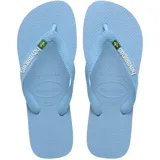 Ojotas Havaianas modelo Brasil Logo, color azul con tiras blancas y logo de Brasil.
