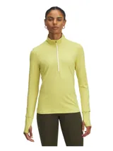 Buzo deportivo amarillo de manga larga con medio cierre frontal y orificios para los pulgares.