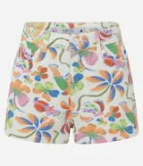 Short slim de sarga de algodón con estampa tropical multicolor. Presenta trabillas en la cintura, bolsillos delanteros y cierre frontal tradicional.