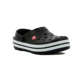 Zuecos Crocs modelo Band, color negro con dos líneas blancas en la suela.